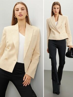 A.L.C. River Double Breasted Cropped Linen Oversized Blazer Jacket \\ 4